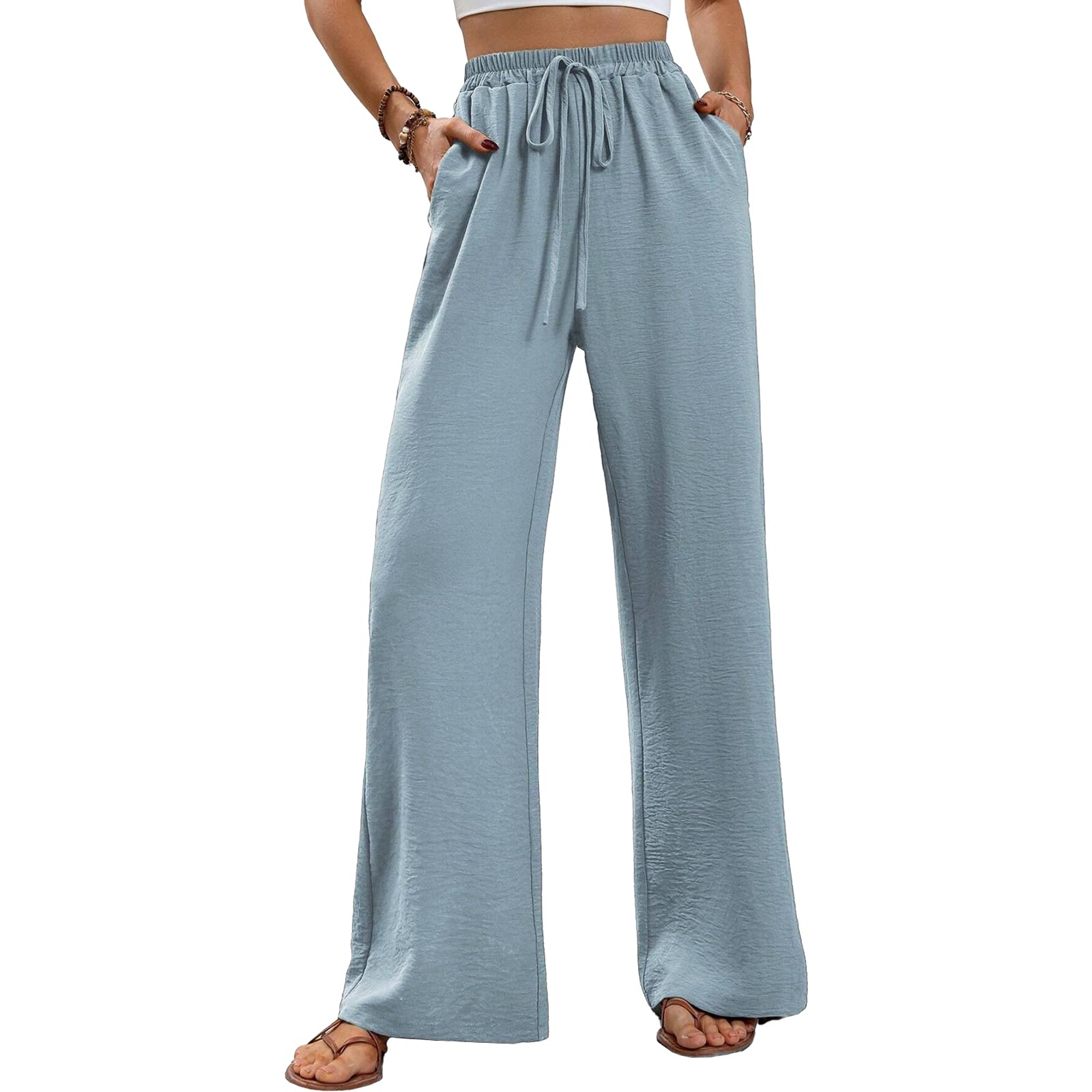 WOWULOVELY Womens High Waisted Wide Leg Long Pants Palazzo Casual Trousers with Pockets