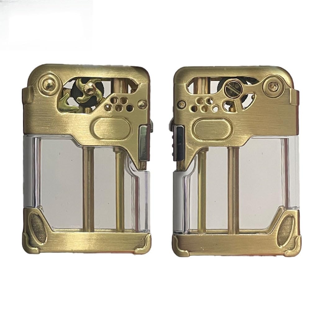Mechanical Metal Rocker Lighter Vintage Transparent Kerosene Lighters Suitable for Mens Collection 2pack Gold