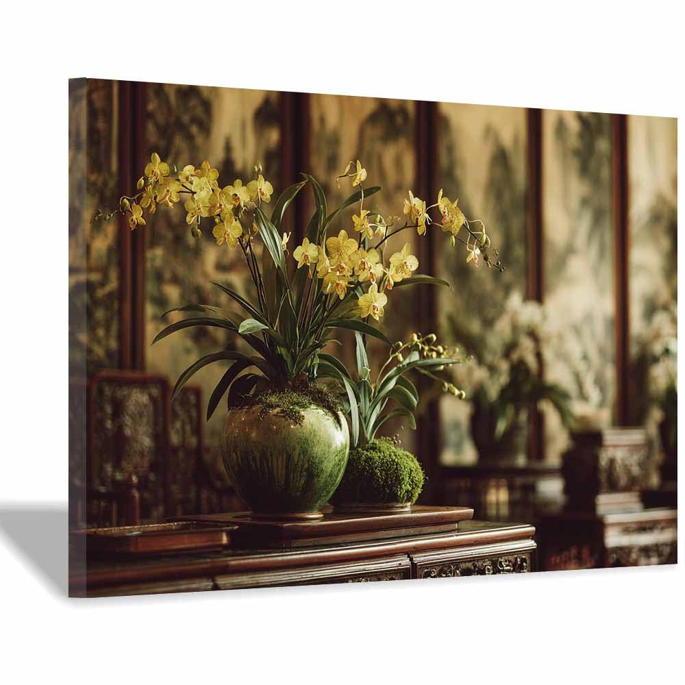 ZAMAEIU Landscape Wall Art Phalaenopsis orchid in pot Artwork for Walls, Canvas Prints Paintings Room Decor, for Bedroom Kitchen Office Fireplace Wall Decor(green)-70x100cm Framed
