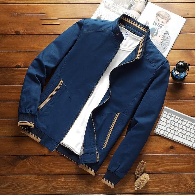 Xingfenly Spring Autumn Men Cotton Jacket Stand Collar Solid Male Casual Windbreaker Bomber Coat Outwear3