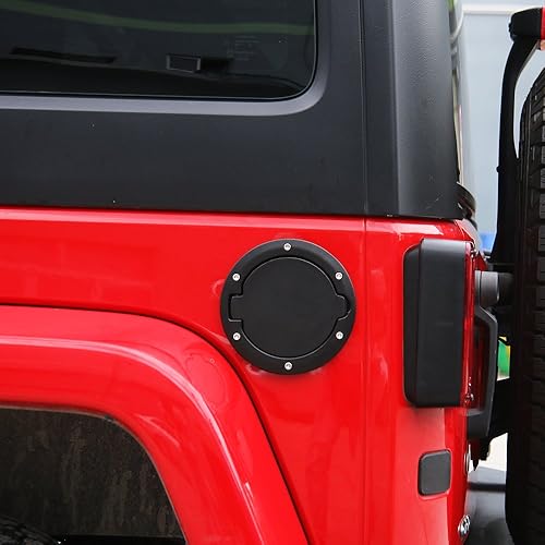 Miniatura 6 de JeCar Tapa de Combustible de Aluminio Cubierta de Puerta de Llenado para Jeep Wrangler 2007-2018 JK y Unlimited Accesorios (Negro)