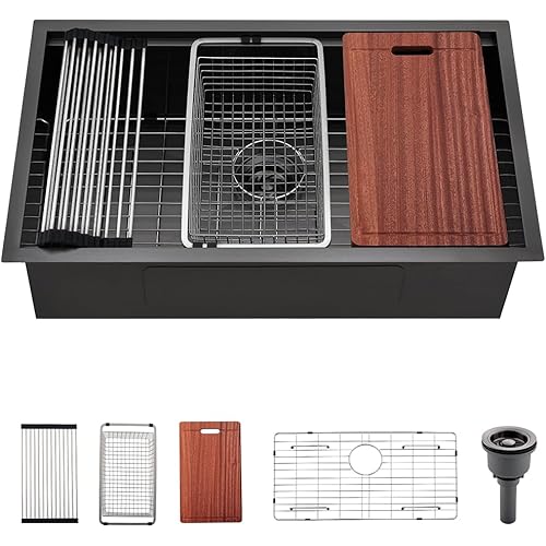 32x19 Inches Black Kitchen Sink Undermount 32 Inch Black Stainless Steel Workstation Kitchen Sink 16 Gauge Single Bowl