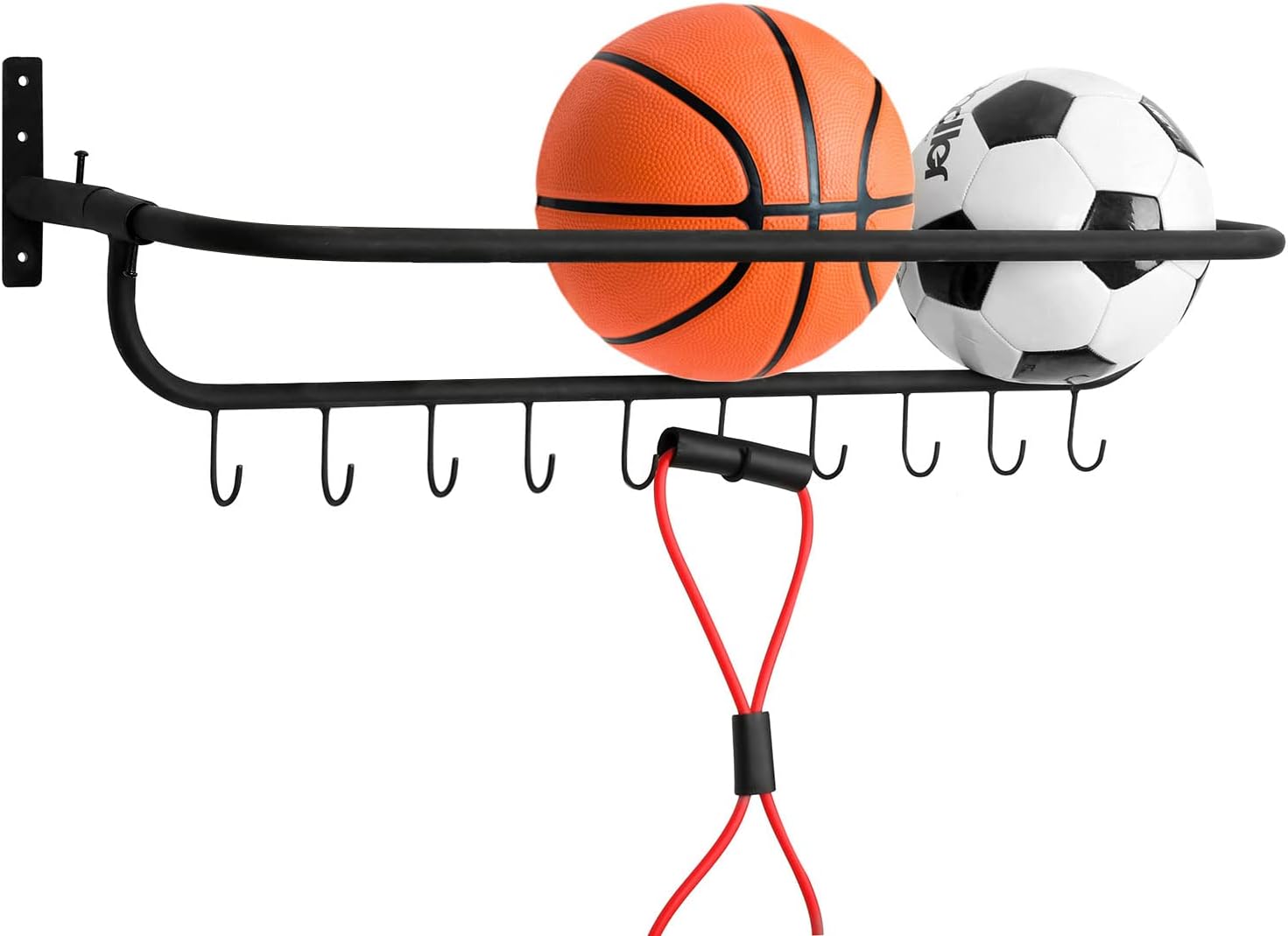 MyGift Black Metal Wall Mounted Basket Ball Holder and