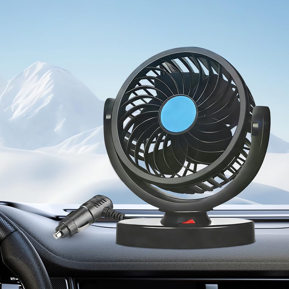 Ventilatore Auto 12v, 360° Ruotabile Ventilatore Per Auto con Presa Accendisigari, Ventola Per Auto con 2 Velocità,Novità 2026,Ventilatore Portatile Auto per Tutti i Veicoli Familiari, Furgoni