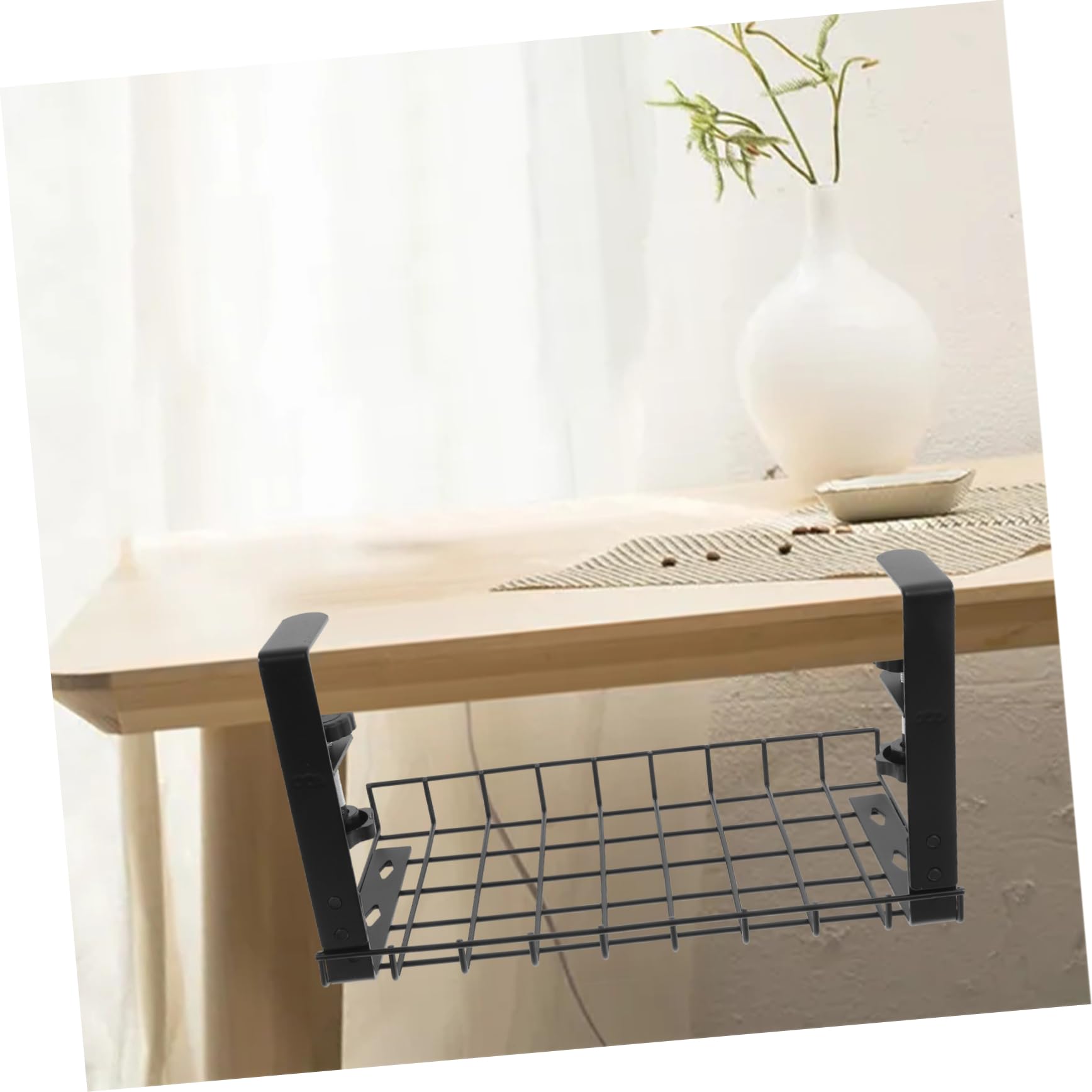 Organizzatore Cavi da Scrivania Sotto Piano, Nero, Ferro | Fissaggio 1, 8-5, 7cm, Grande Capienza, Design Portatile per Ufficio e Postazione Gaming