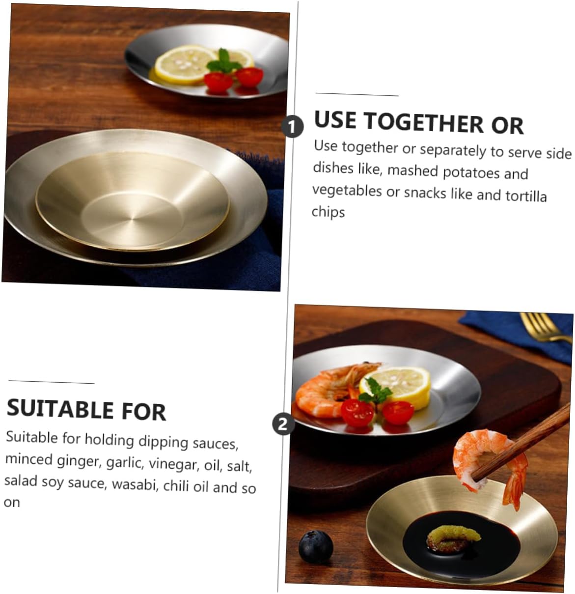 2pcs Stainless Steel Condiment Dish Relish Bowl Serving Bowl for Sauce Ketchup Mustard Spices Appetizer Side Dish