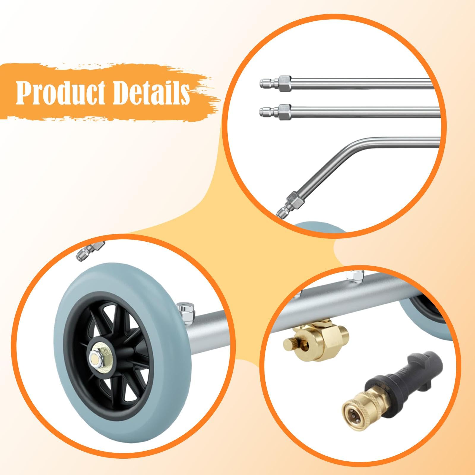 Pressure Washer Limpiador de Chasis Universal para Vehículo con Ruedas Y Conector Rápido para Remover Arena Y Aceite Adecuado para Limpieza de Coches