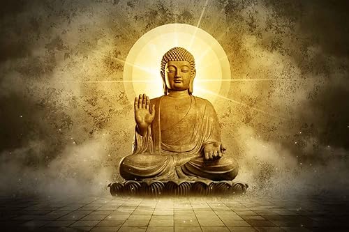 Miniatura 6 de BULOR Tapiz de Buda sentado con luces doradas, tapiz de loto meditando zen, tapiz para colgar en la pared para niños, bebé, cumpleaños, dormitorio,