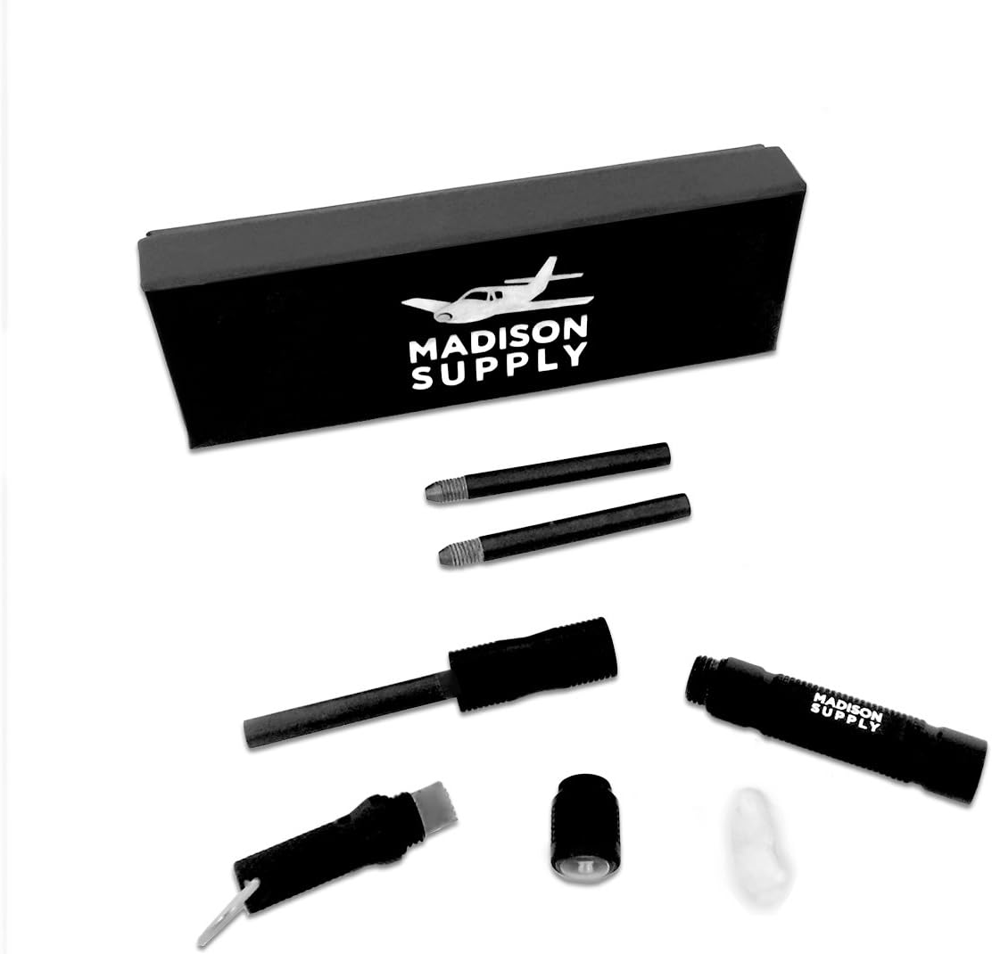 Madison Supply, Waterproof Magnesium Fire Starter, with Tinder Box and 3 ferrocerium rods (Black)