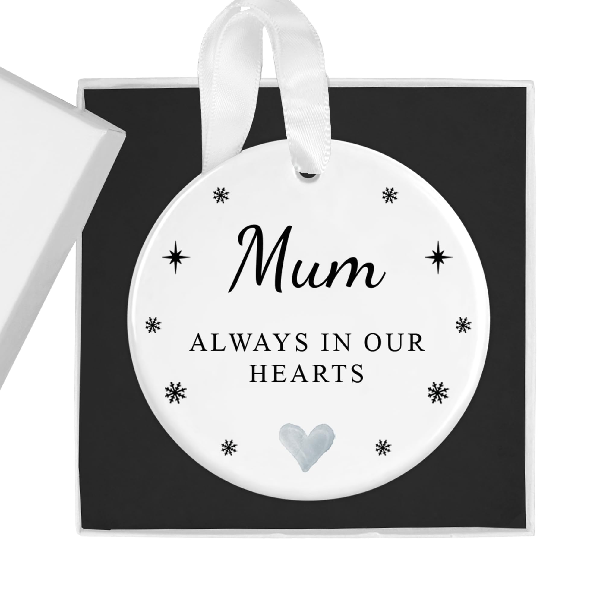 Personalised Memorial Christmas Bauble for Mum - Ceramic Remembrance Ornament - Always in Our Hearts Xmas Tree Decoration - Custom Hanging Keepsake - Elegant Grave Ornament Gift