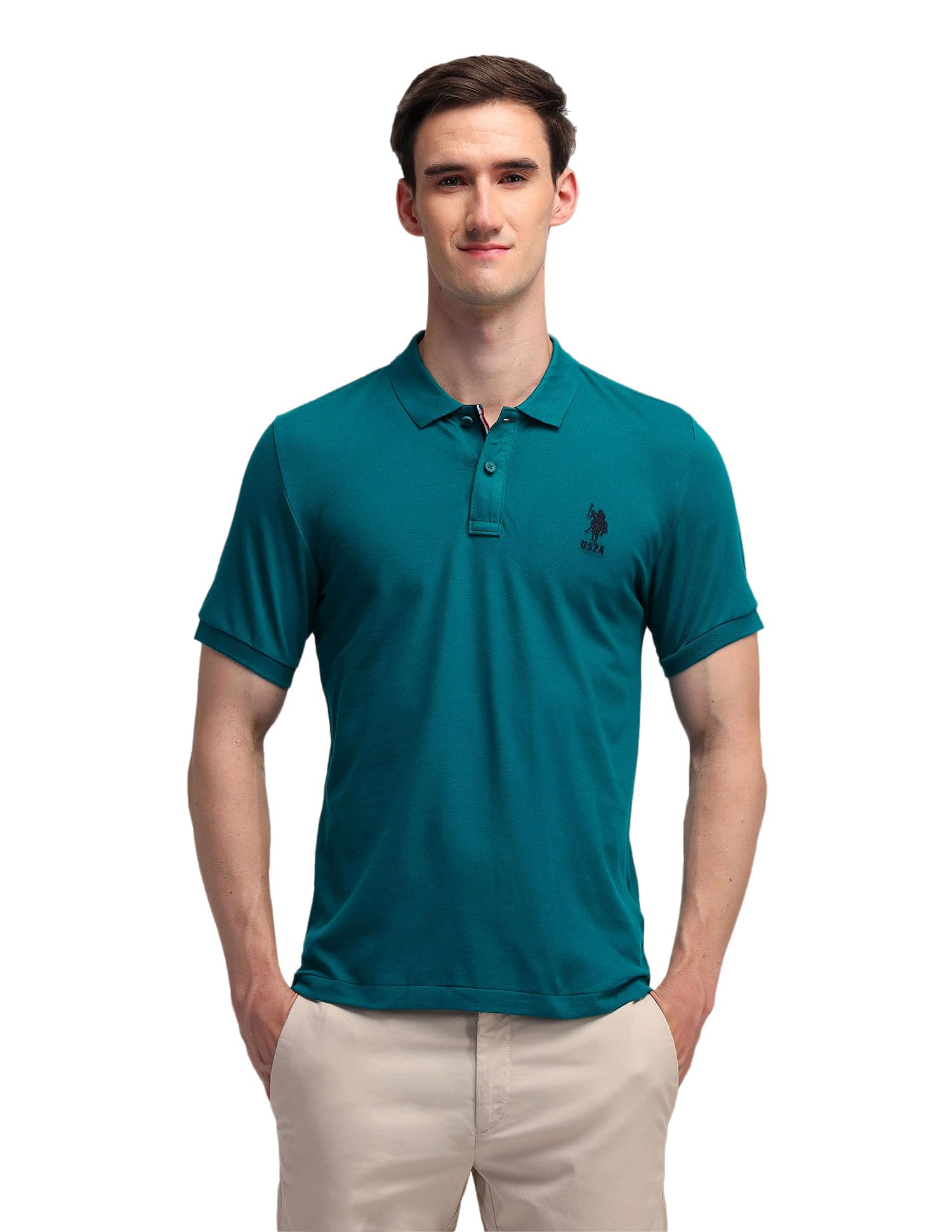 u.s. polo assn. Men's Solid Polo Collar Half Sleeve Casual Cotton Slim Fit T-Shirts-picture-28