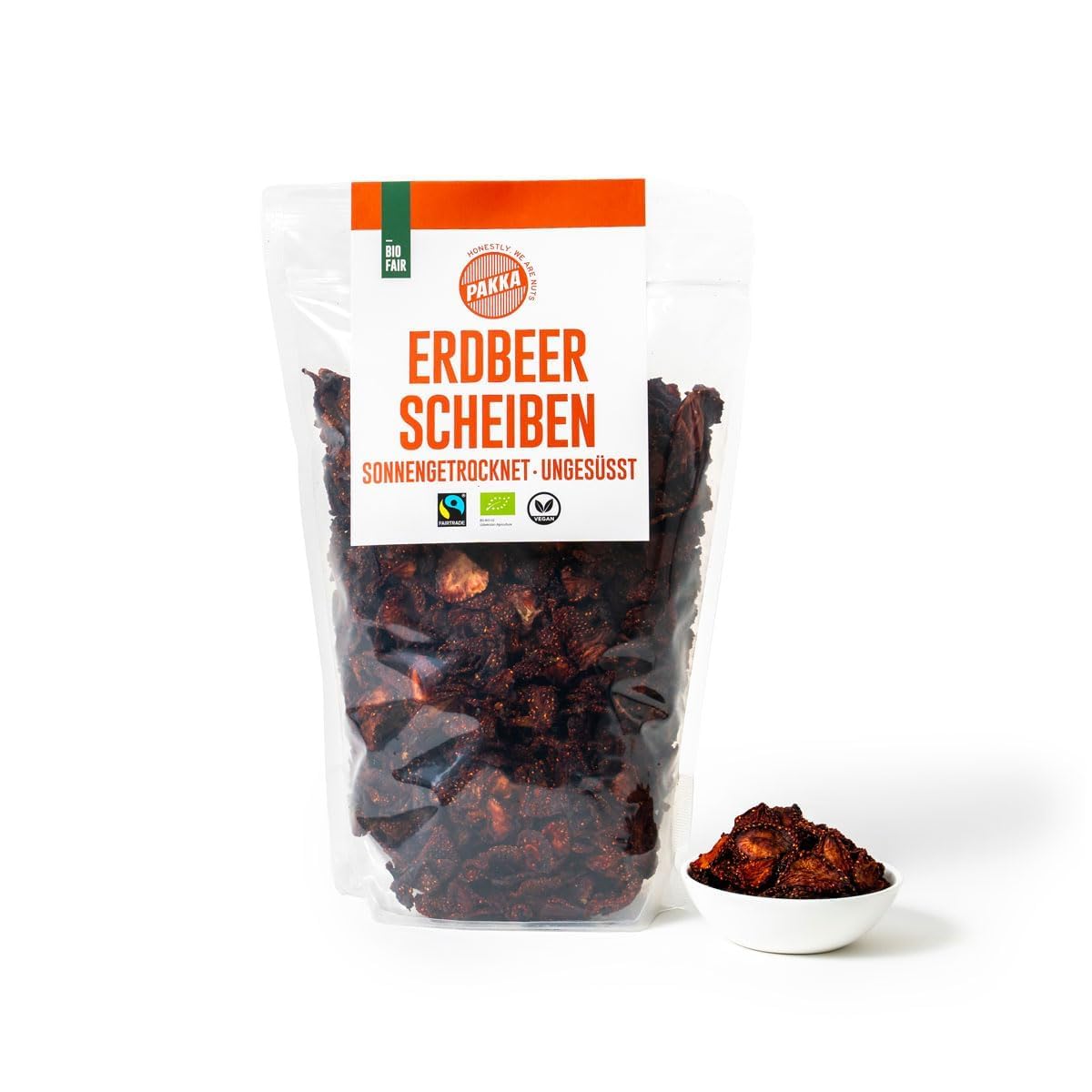 PAKKA – Fraises bio issues du commerce équitable, séchées au soleil, non huilées, sans soufre ni sucre ajouté, anciennes variétés, petits producteurs de Samarcande en Ouzbékistan (750 g)