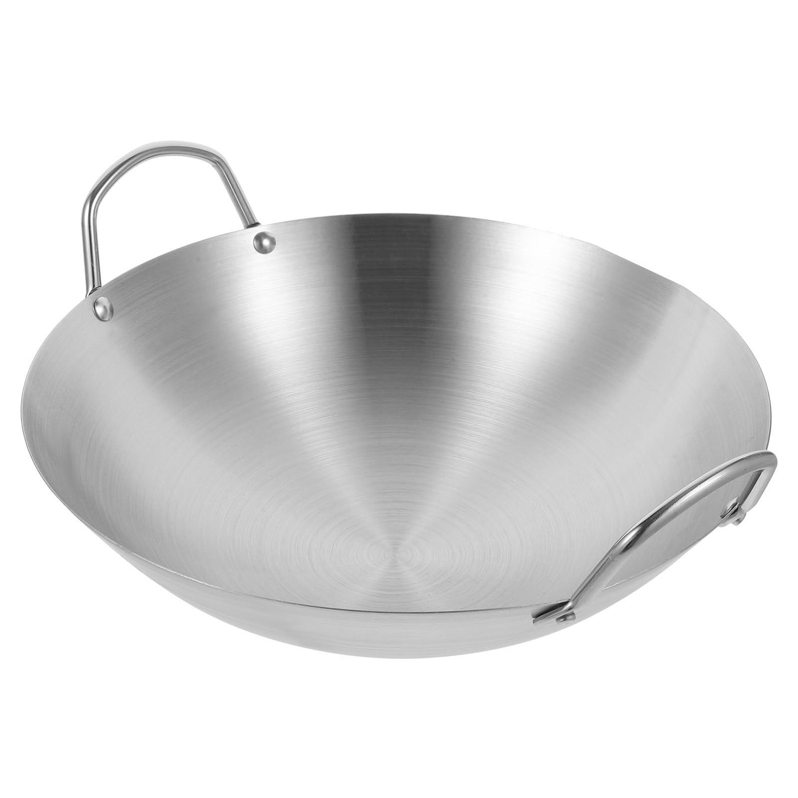 TOPBATHY Wok in Acciaio Inox a Fondo Tondo Doppio Manico