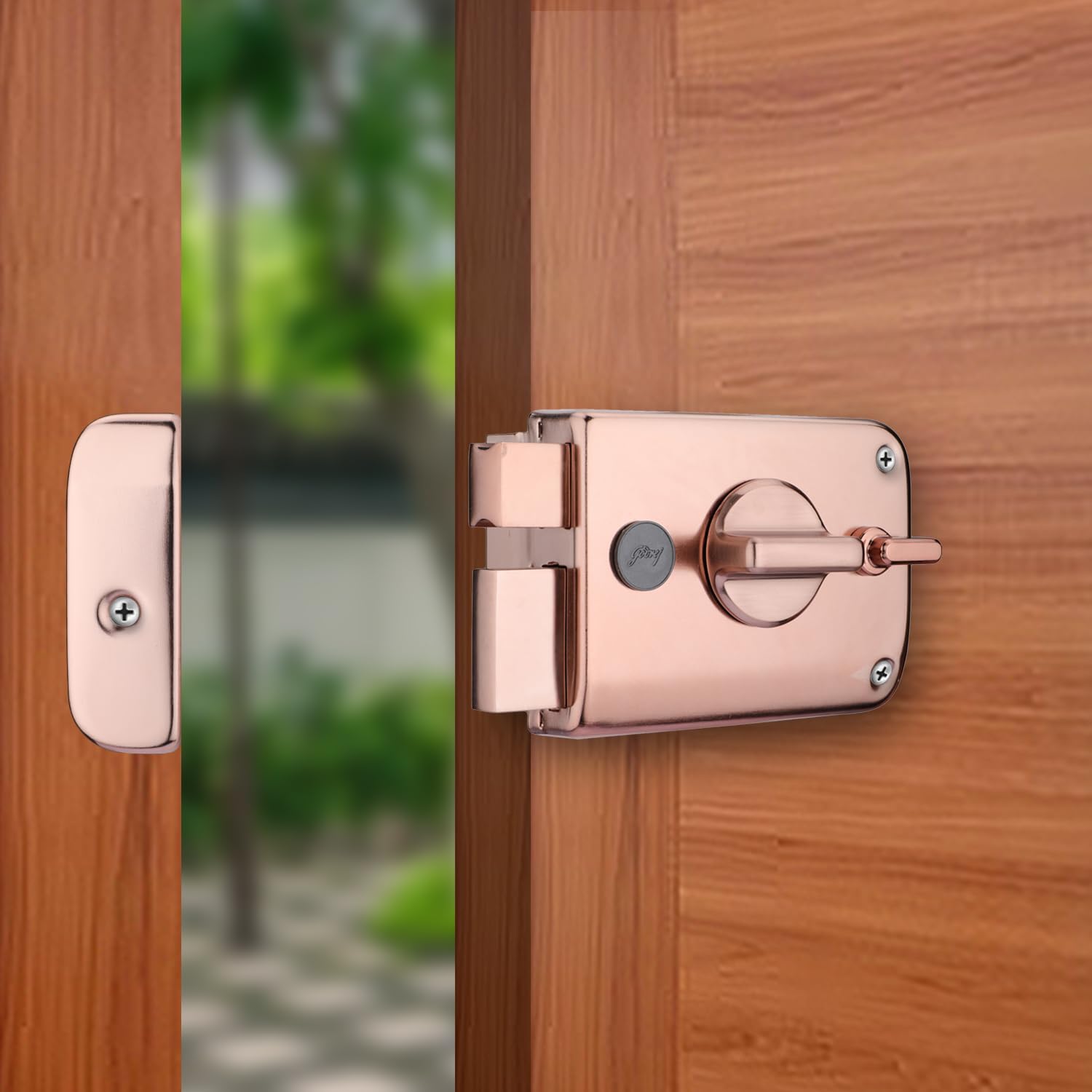 Godrej Rim Lock I Twinbolt Ultra XL+ | 1CK Deadbolt I for Inside Opening Wooden Door | Left/Right Handed Doors I 4 Keys I 5-Year Warranty I Manual Locking l Rose Gold Finish
