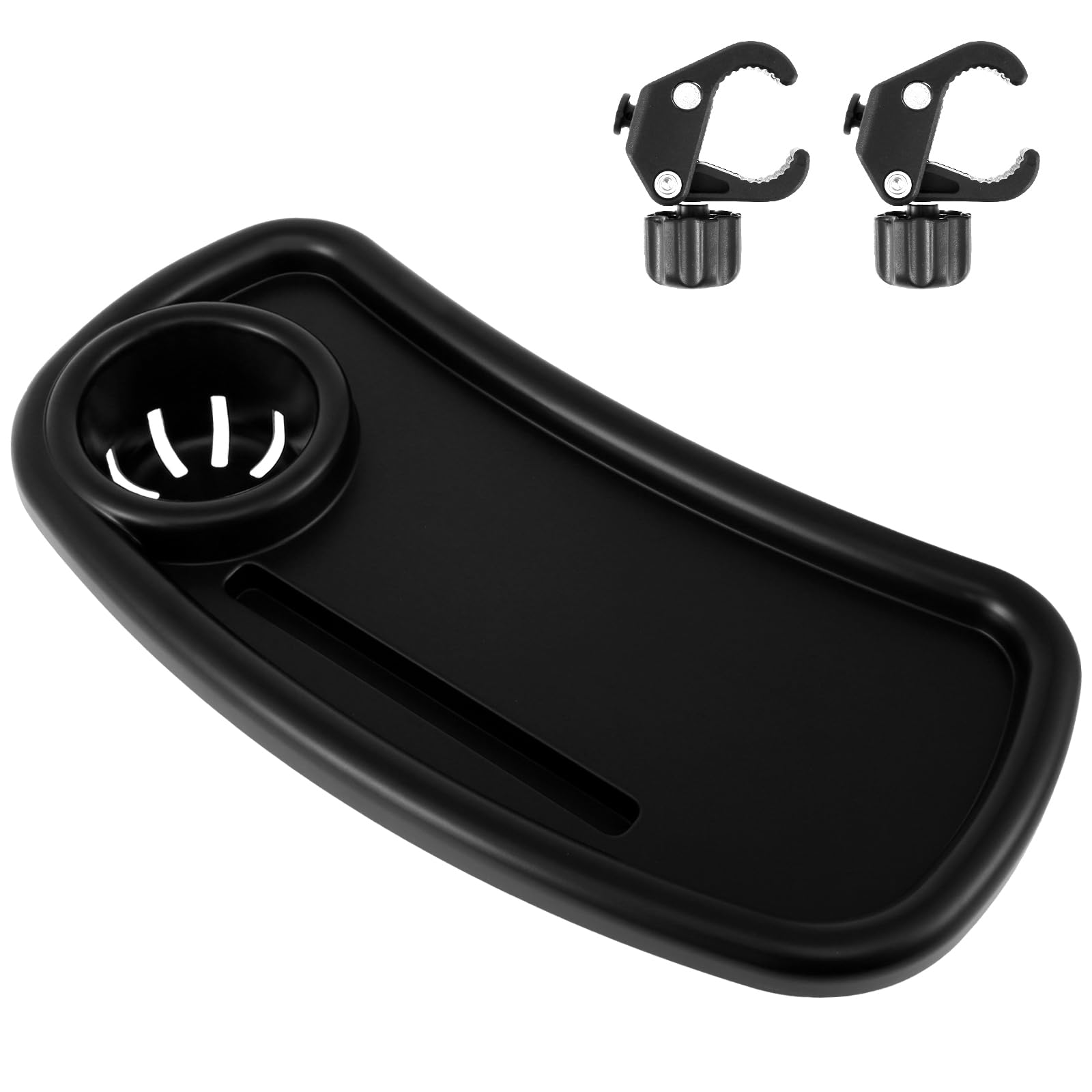 Baby Stroller Snack Tray with Cup Holder,Universal Stroller Food Tray,Removable Storage Holder with Adjustable Buckle and Hooks,Reusable Pram Snacks Holders for Strollers(Upgrade Black Style)
