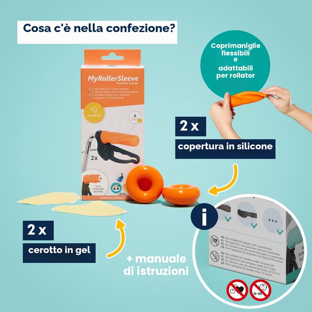 myRollerSleeve - Copertura per Manubrio Deambulatore Rollator con Ammortizzatori in Gel, Previeni il Dolore alle Mani e ai Polsi, con Morbido Cuscino in Gel, Adatta per Rollator e Sedia a Rotelle