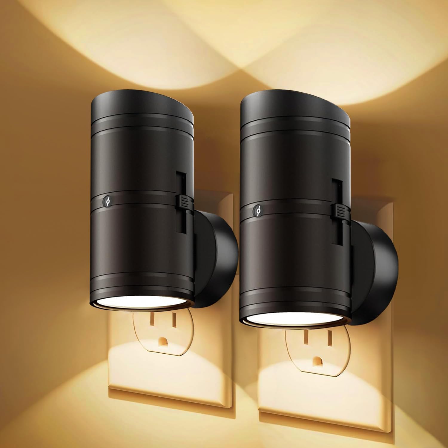 MGEELED Night Light, 2-Pack Night Light Plug in Wall with Dusk to Dawn Sensor, 3000K Dimmable Plug in Light, Modern Nightlight for Hallway, Kitchen, Bedroom, Kids Room, Stairway, Garage