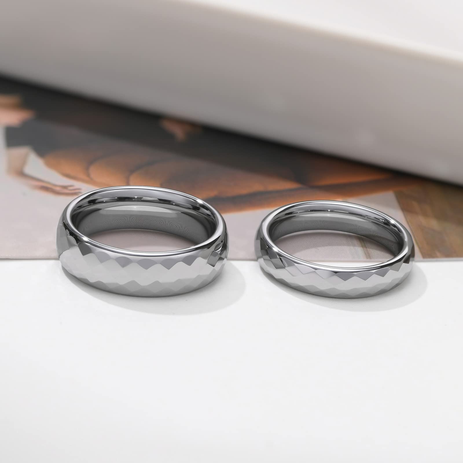 Obrączki ślubne z węglika wolframu, cena za parę, srebrny pierścionek 4 mm, 6 mm, polerowany na wysoki połysk, rozm. 49 (15,6)-67 (21,3), pierścionki zaręczynowe z grawerem, pierścionki partnerskie dla 2, Regularny, No Gemstone
