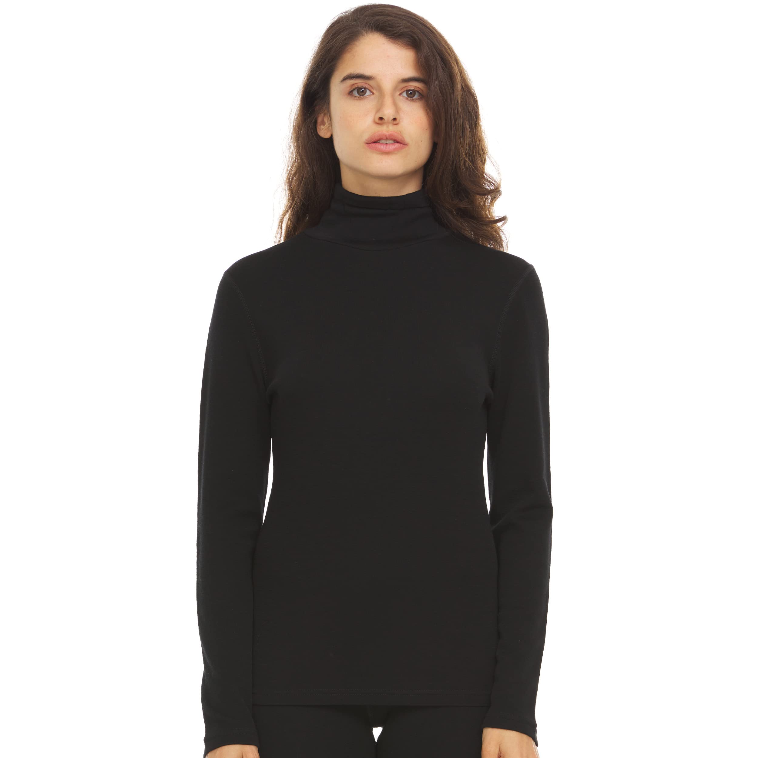 Minus33 Merino Wool Women's Black 100% Merino Wool Long Sleeve Midweight Turtleneck - Warm Sweater - Fold-Over Turtleneck - Small