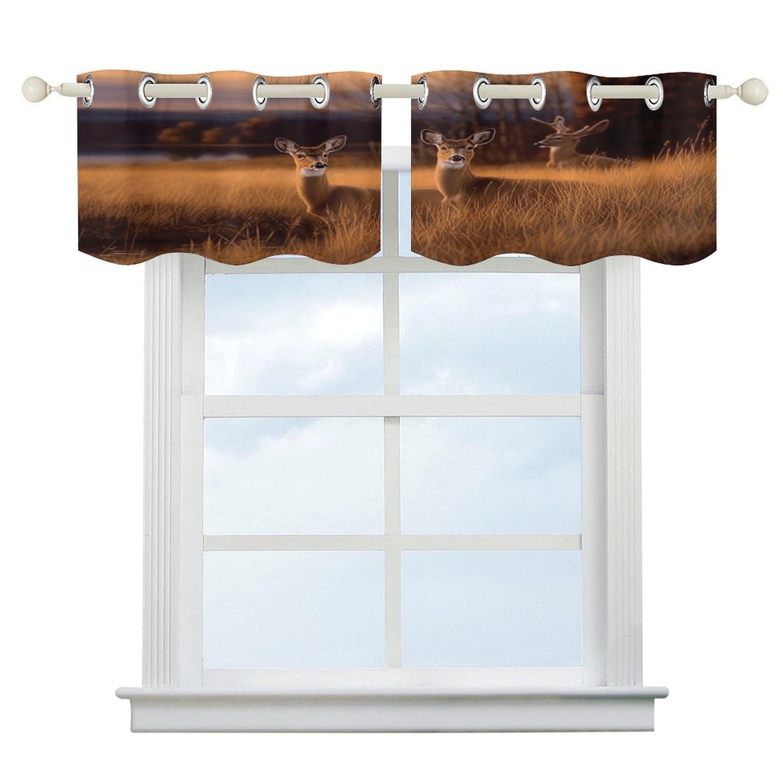 Fekiloot Style Nature Wild Animal Deers Short Curtains Valance Curtain