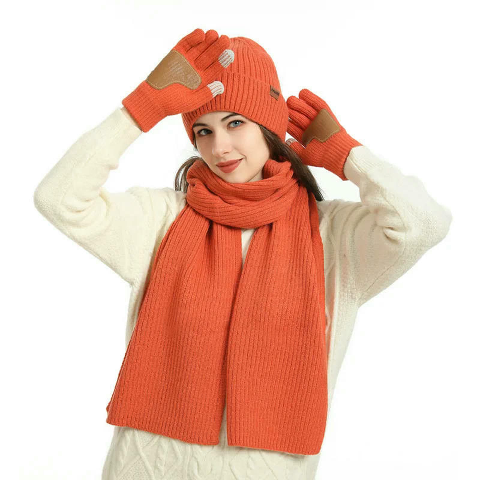Mütze,Schal & Handschuh-Sets 3 Teile Satz Winter Frauen Beanie Hut Lange Schal Handschuhe Set Warme Gestrickte Für Außerhalb Sport Skifahren Laufen-Burgund-einheitsgröße