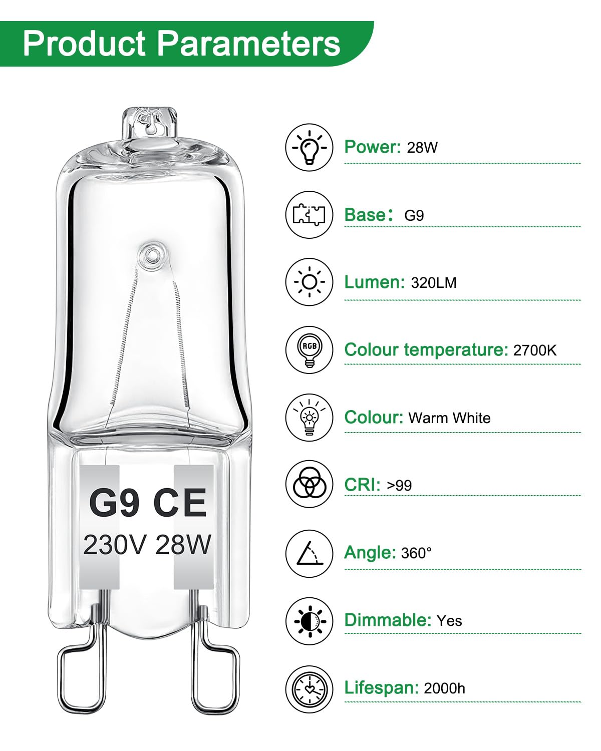 AUZOSL G9 Halogen Bulbs 28W - Bright Warm White Light (12 Pack) - Energy Efficient, Dimmable, Long Lasting - Image 3