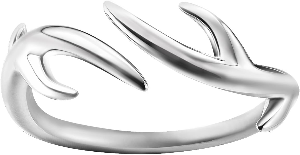 S925 Sterling Silver Original Forest Deer Antlers Women Open Ring Birthday Gift Jewelry