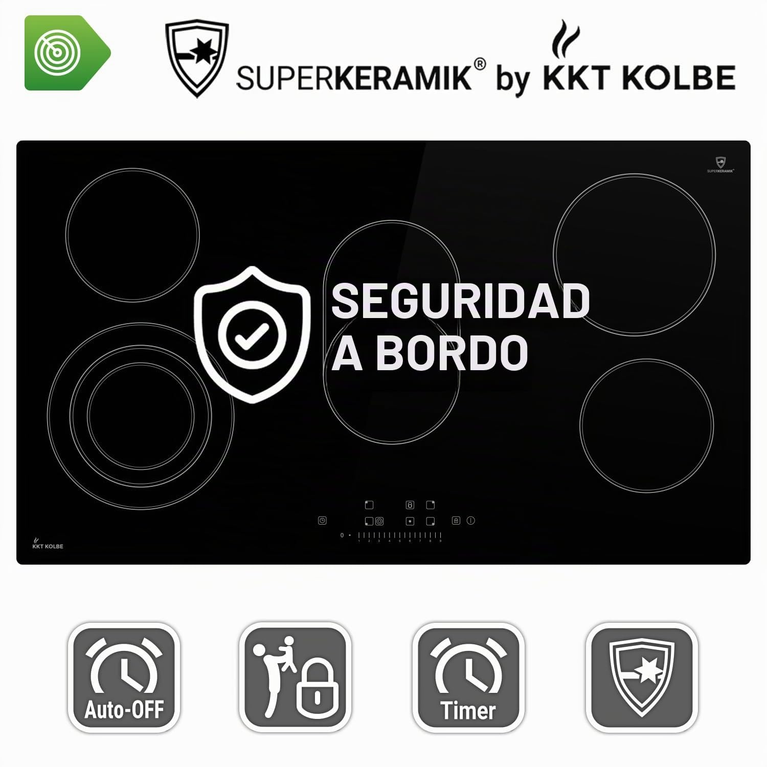KKT KOLBE Placa vitrocerámica 90 cm | Independiente | 8,7 kW | 5 zonas | 9 niveles de potencia | Zona para asador | Zona triple | Sin marco | Temporizador | Indicador de calor residual | CH9005RL