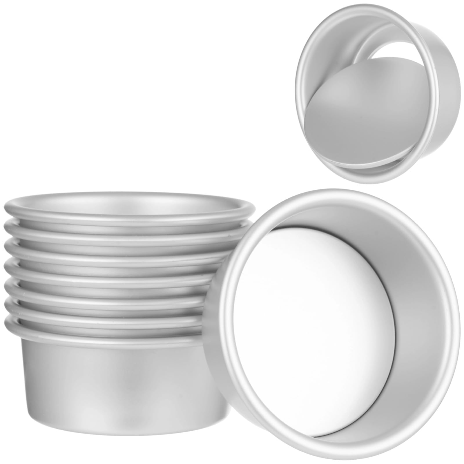 8 Stk. Puto-Förmchen, runde Aluminiumlegierung Puto-Formen mit abnehmbarem Boden, 11,4 cm antihaftbeschichtete eloxierte Kuchenformen zum Backen von Kutsinta, Mousse, Käsekuchen