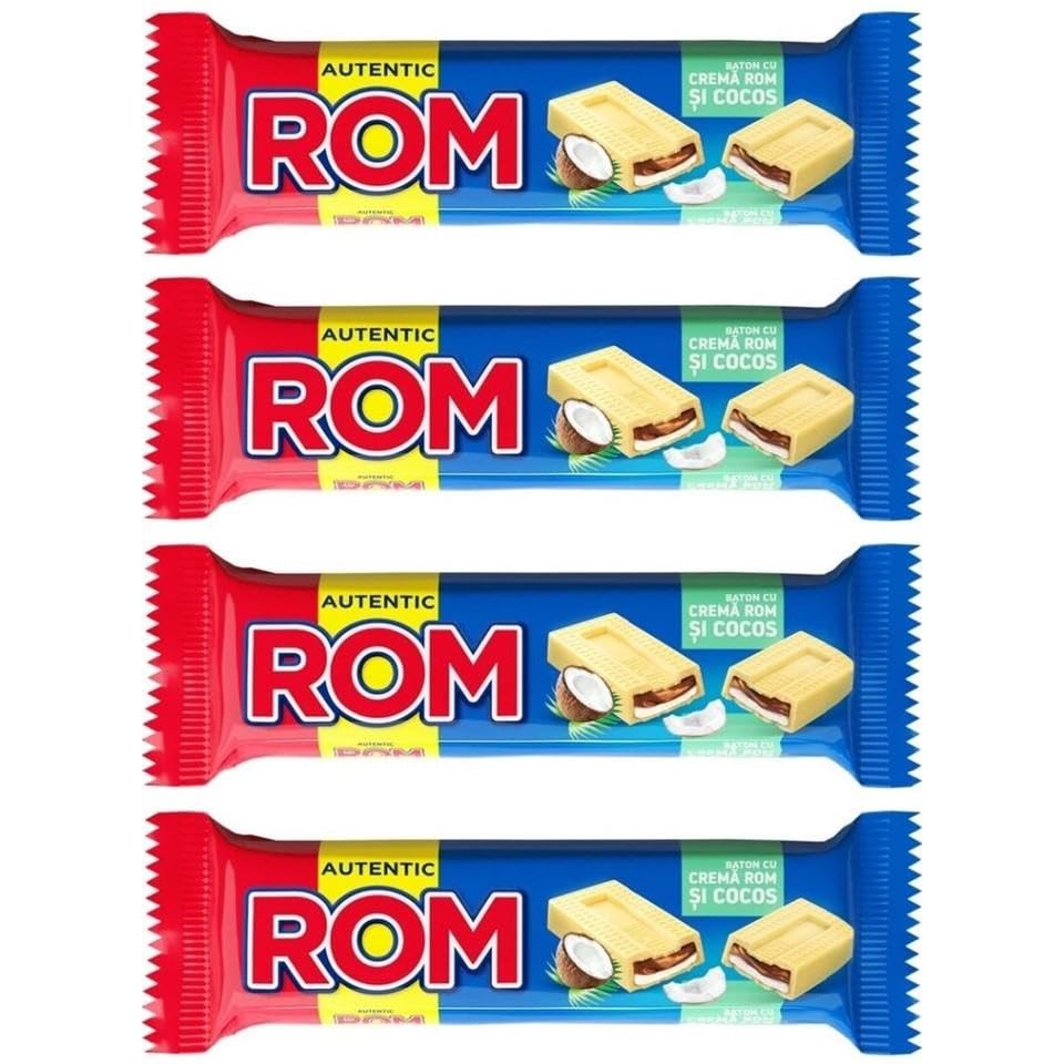 Autentic ROM Rum and Coconut Cream White Chocolate Bar Set of 4 x 44.5g each