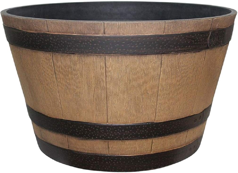 Southern Patio 15.5" Whiskey Barrel Outdoor Planter with 3 Bands, Drainage Hole & Plug, 18.5 qt. Capacity