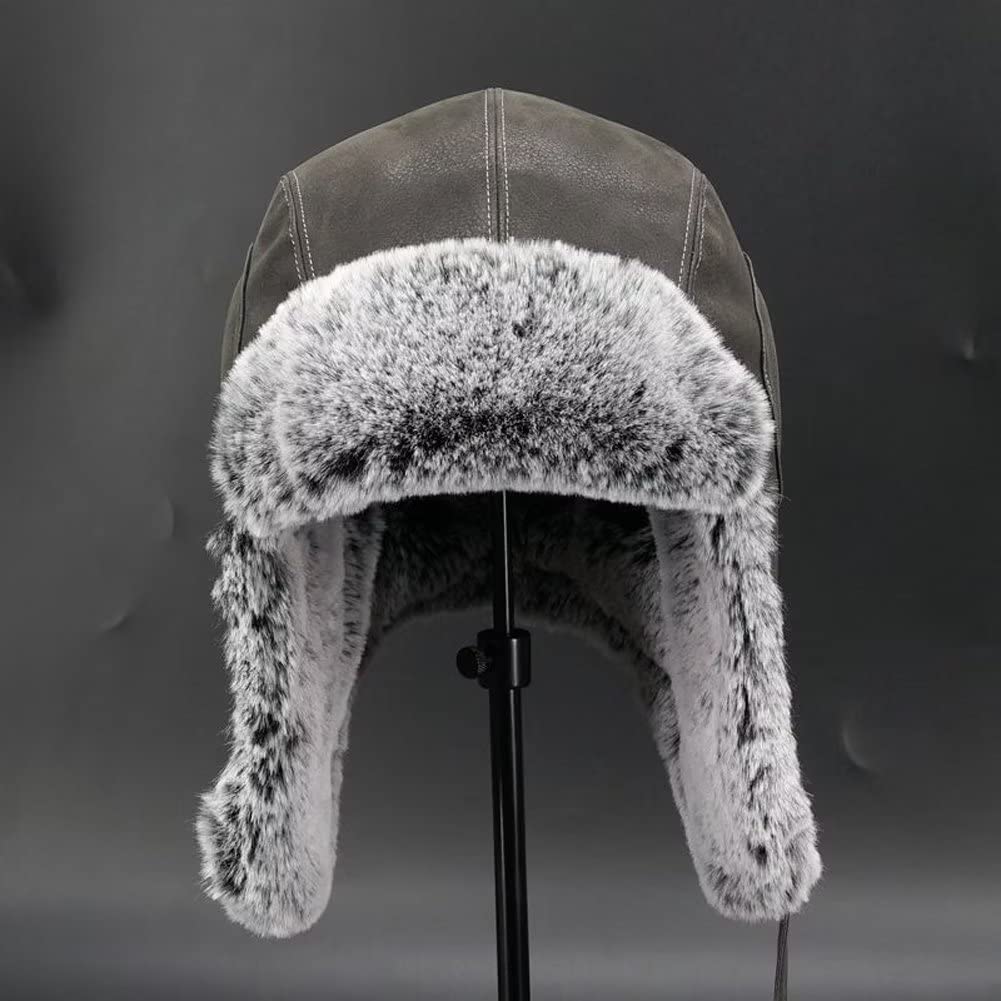 Czapka Unisex,Skórzana,Zimowa,Z Klapkami Na Uszy,Wiatroodporna,Ciepła,(Brązowy-6 7/8)