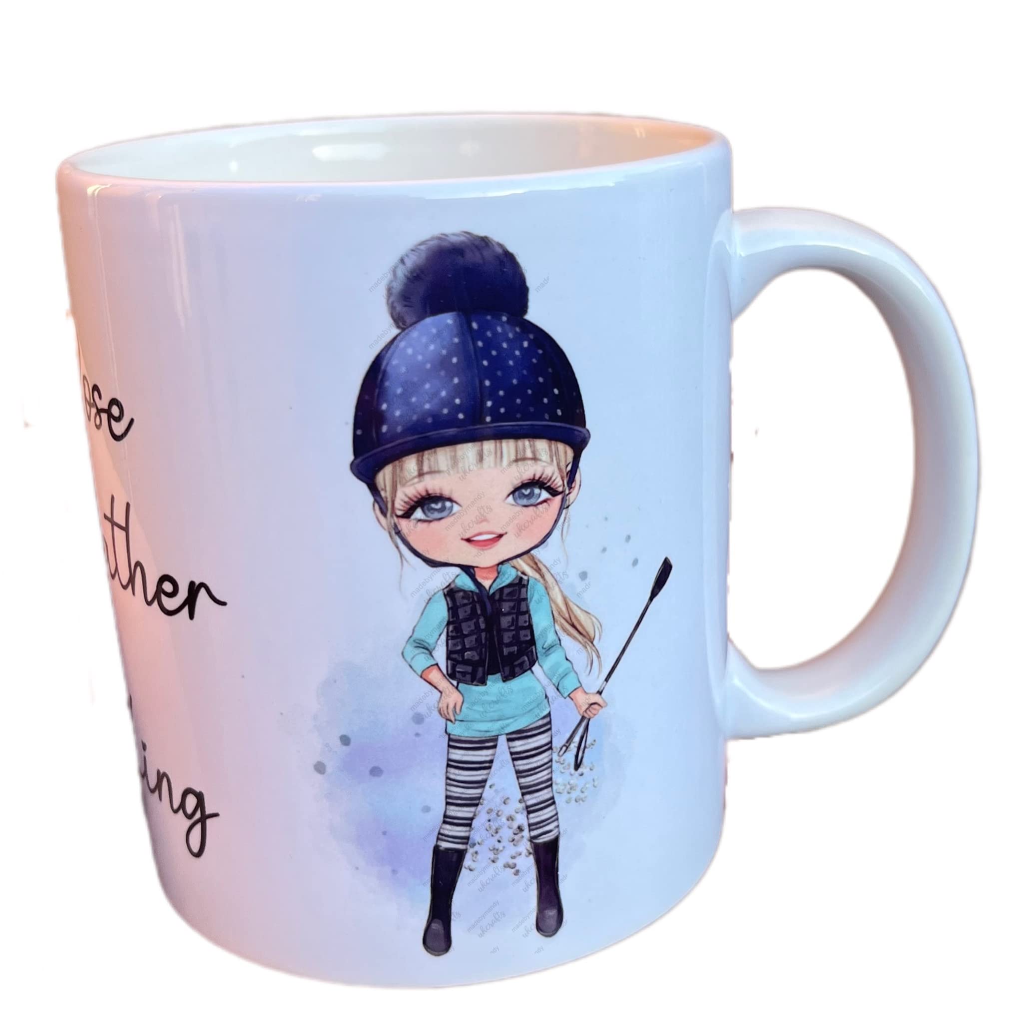 Personalised "would rather be horse riding mug" & coaster set gift for all horse or pony lovers (Mug & Coaster, White)
