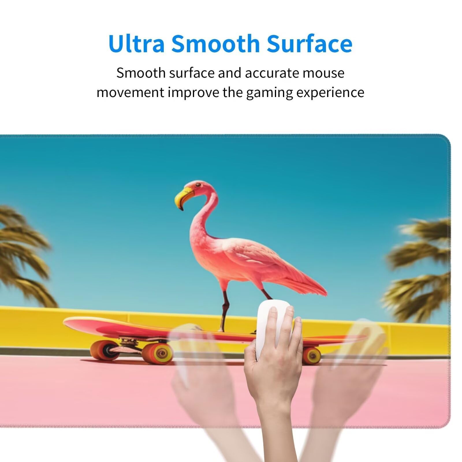 Gaming Mauspad XXL,900 x 600 x 3mm Mousepad Verlängertes Groß Mauspad Schreibtischauflage,Genähte Kanten rutschfeste Gummibasis,Verbessert Präzision Geschwindigkeit Home Office Rosa Flamingo L-5048