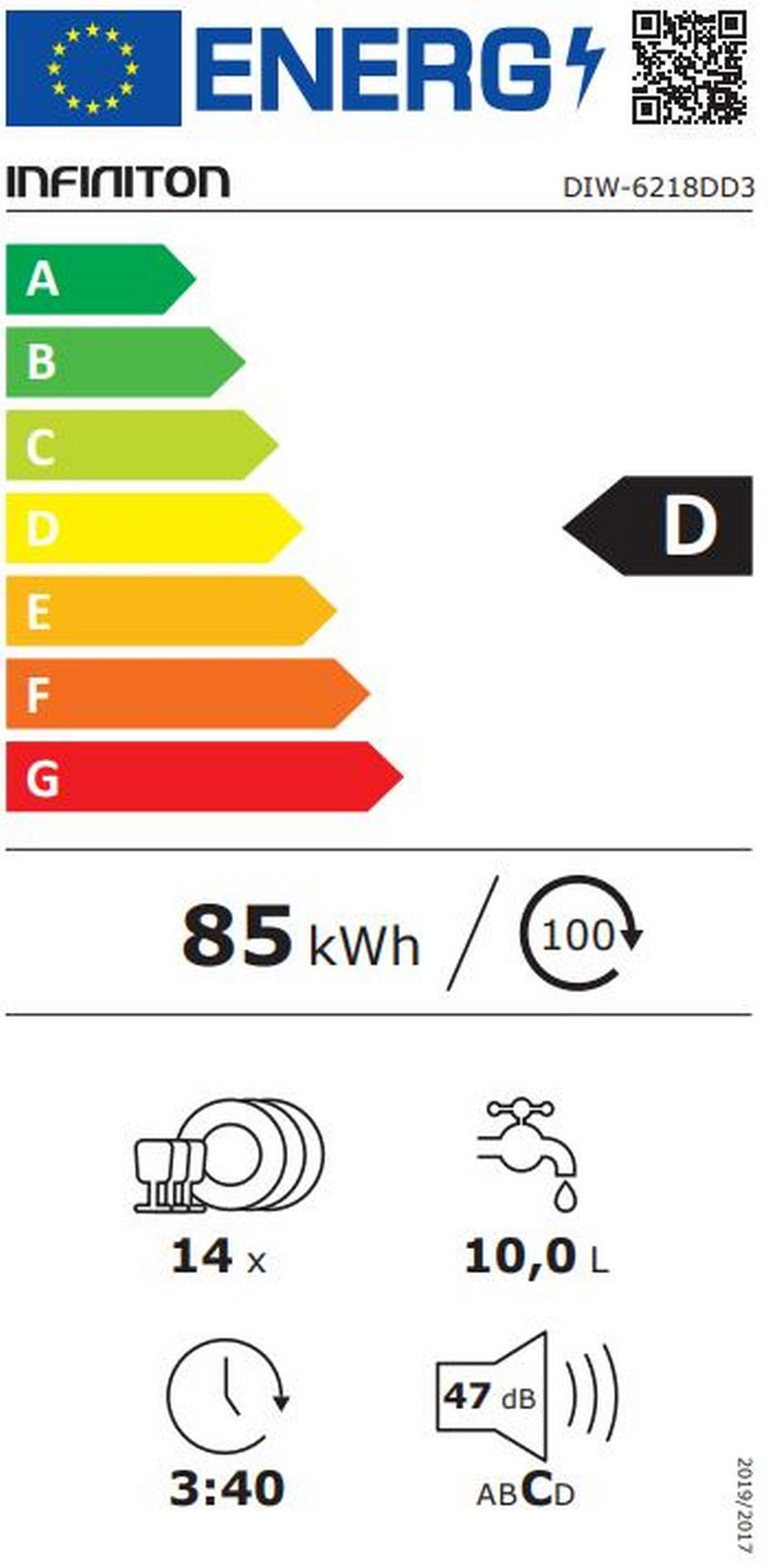 Lavavajillas Infiniton DIW-6115, Ancho 60 cm, D, 8 Programas, 14 Servicios, Tercera Bandeja (Dark Inox || DIW-6218DD3)