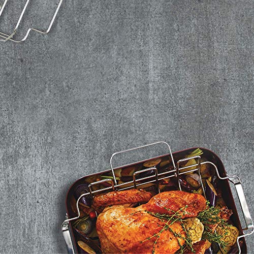 Paderno Classic Hard Anodized Roaster with Rack | Rectangle 16x13-Inch Non-Stick Roasting Pan