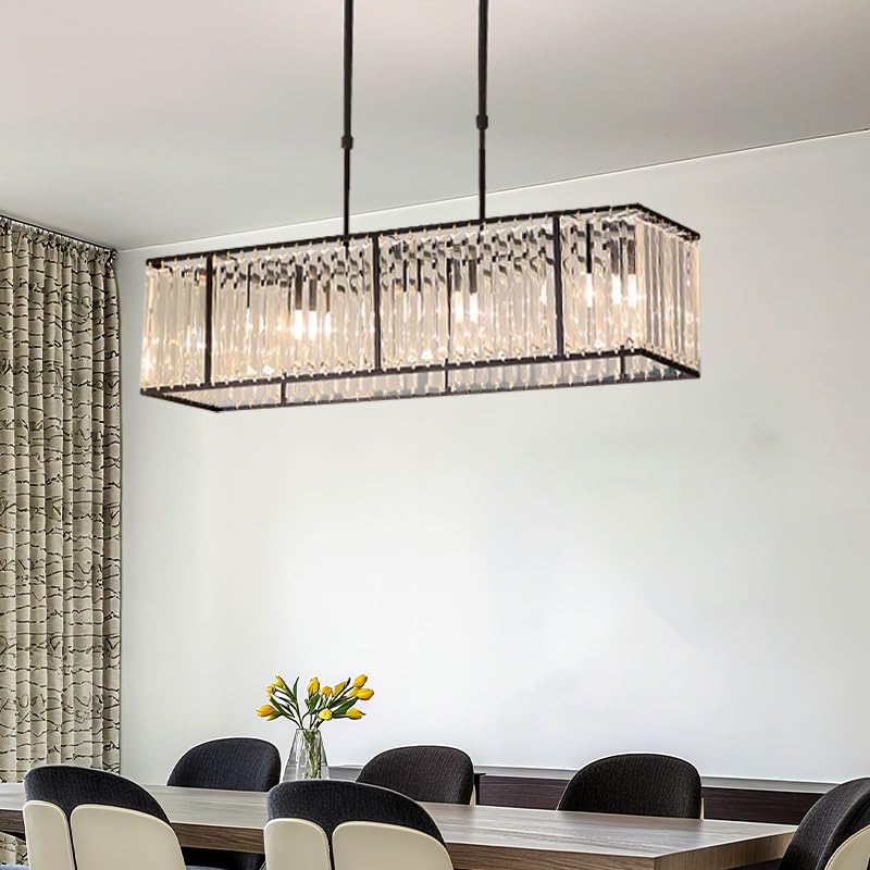 Generico Lampadario a sospensione Apparecchio di illuminazione in cristallo for interni a sopra il tavolo da pranzo Lampada a ad isola della cucina,Plafoniere da soffitto(Black L55CM,Neutral Light)