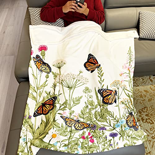 Yisumei Floral Butterfly And Vintage Herbs Plants Green Garden Nature Blanket Tufted Floral Print Throw Blanket Soft Cozy For Girl Women Adult Gift For Birthday 60"X80" #TOP2