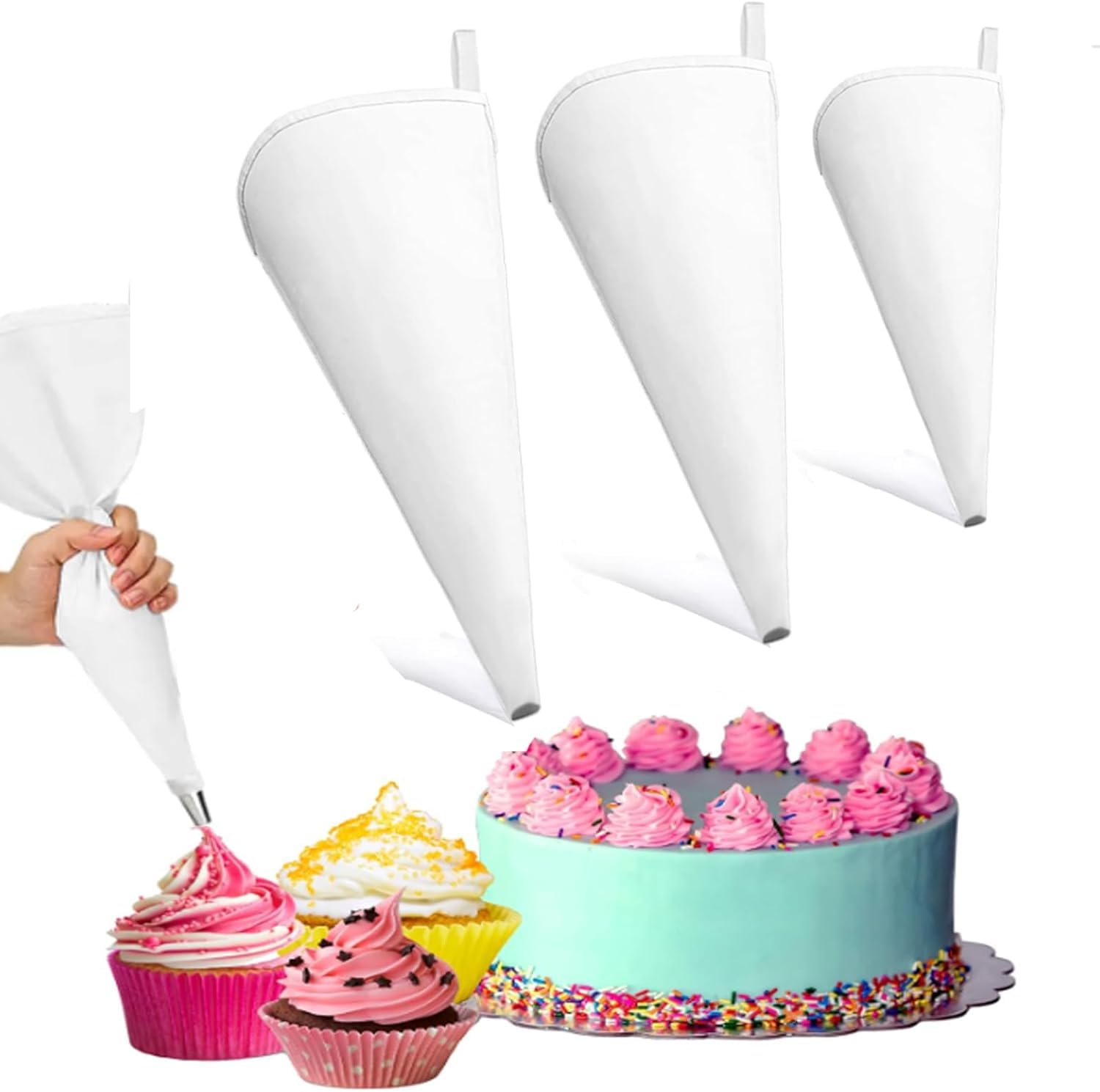 LUKIUP 3 PCS Cotton Icing Bags Reusable, Piping Bags, Reusable Piping Bag for Cake Cookie Decorating with Cream Frosting (45/40/35cm)