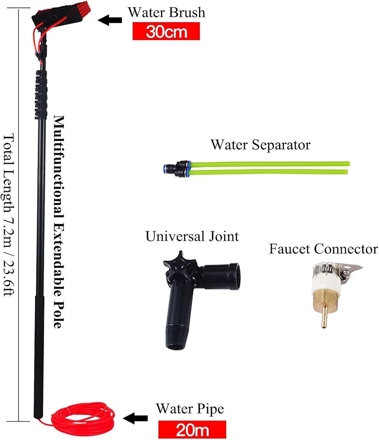 Extendable Swimming Pool Wall & Tile Brush with Cleaning Pole Kit - Outdoor Cleaner for Roof Floors Photovoltaic & Solar Panels - Efficient Cleaning Tools