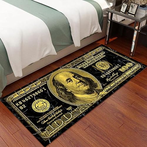UpperDDLS Modern Money Rugs 100 Dollar Bill Area Rugs Door Mat Runner for Men’s Living Room Bedroom Indoor Outdoor Rug Gold