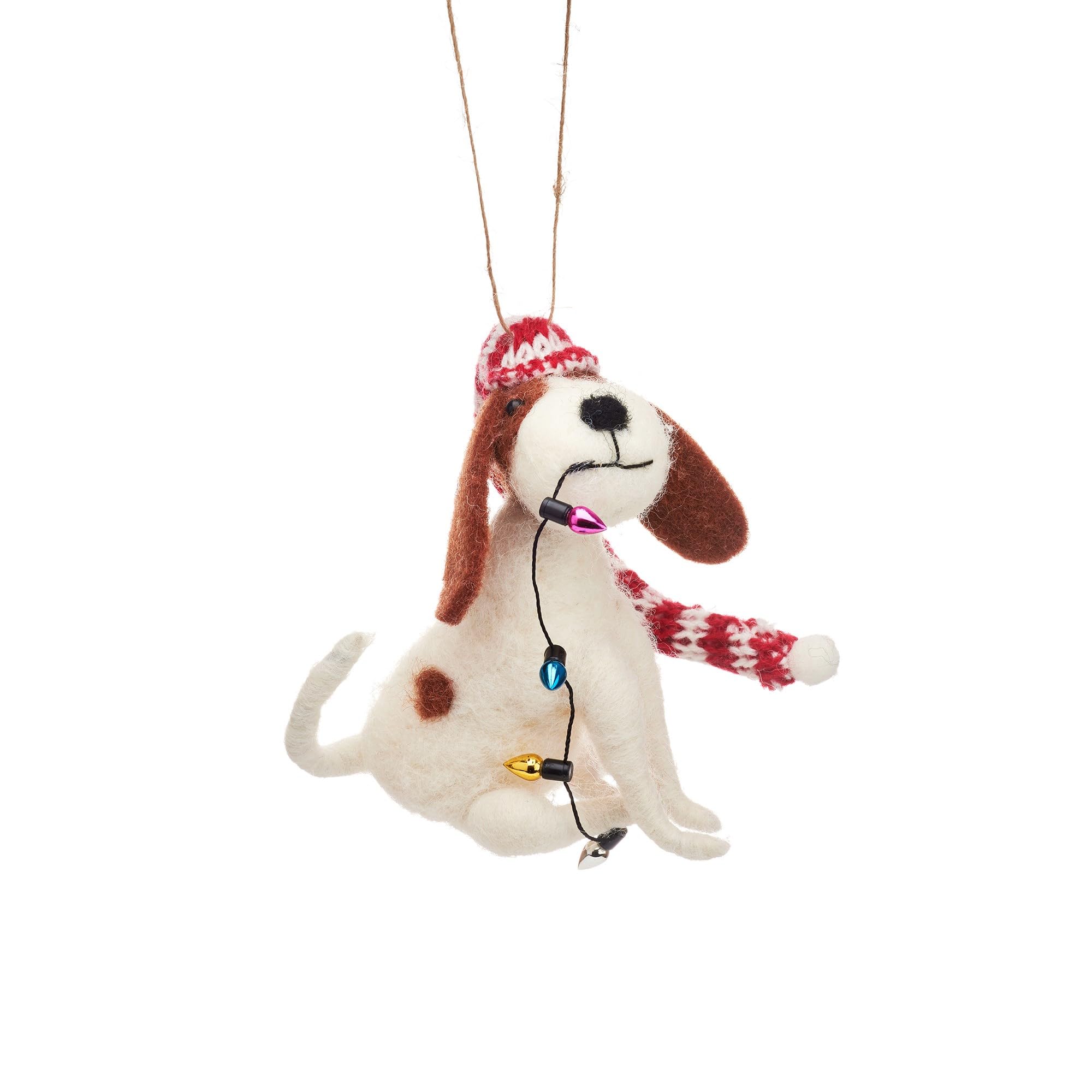 Sass & Belle Brown Dog With Fairy Lights Felt Decoration