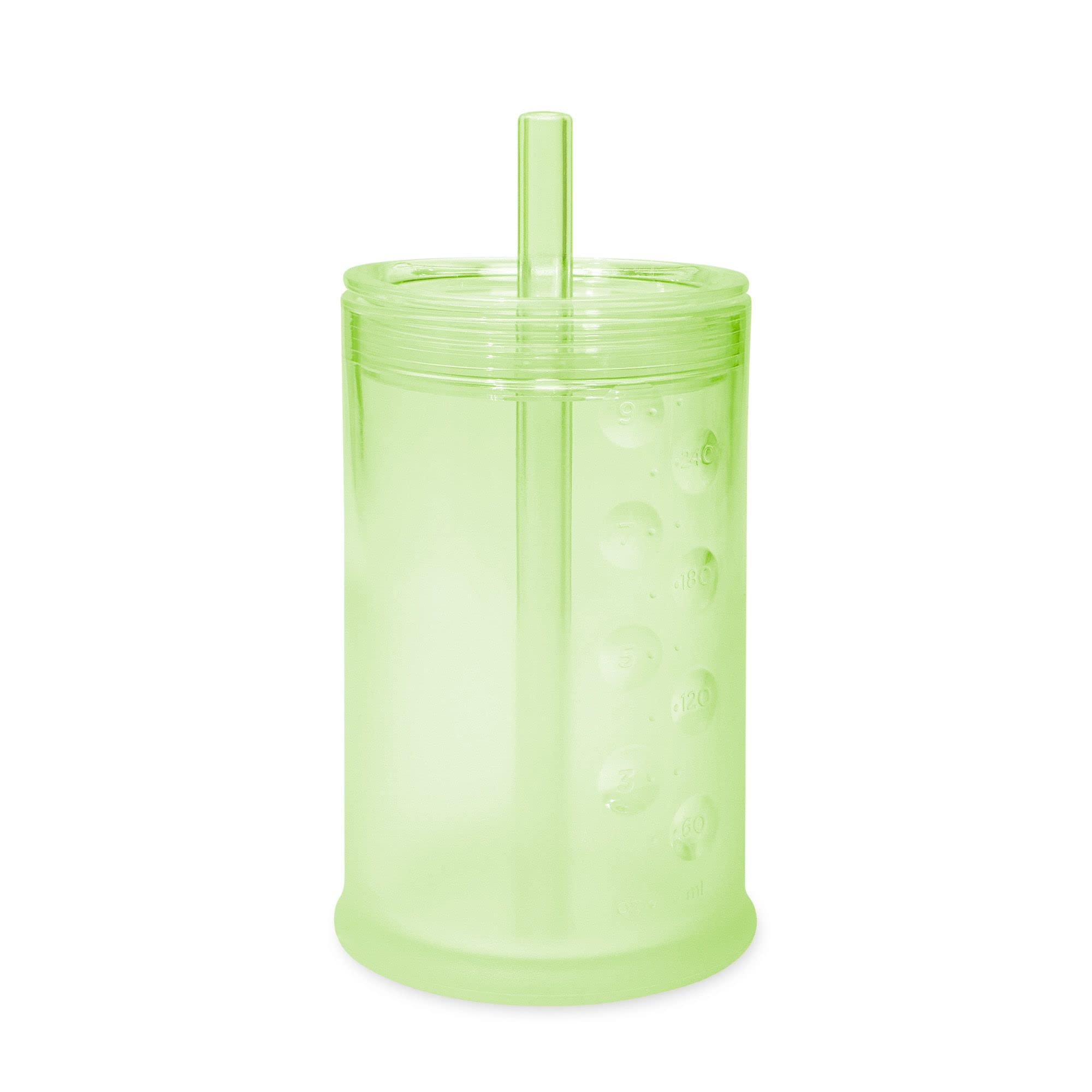 Olababy Clear View Silicone Training Cup with Straw Lid | Toddler Sippy Trainer 12mo+ | Unbreakable Water Drinking Cups for Kids 2yr+ | Baby Led Weaning & Feeding Supplies (Kiwi, 9 oz)
