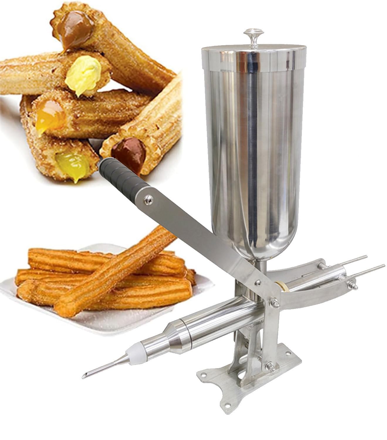 Remplisseur Manuel de Churro Espagnol 5 L, Machine Commerciale à Fruits latins espagnols en Acier Inoxydable, Machine de Remplissage de crème de Beignet Churro pour Boulangerie Short