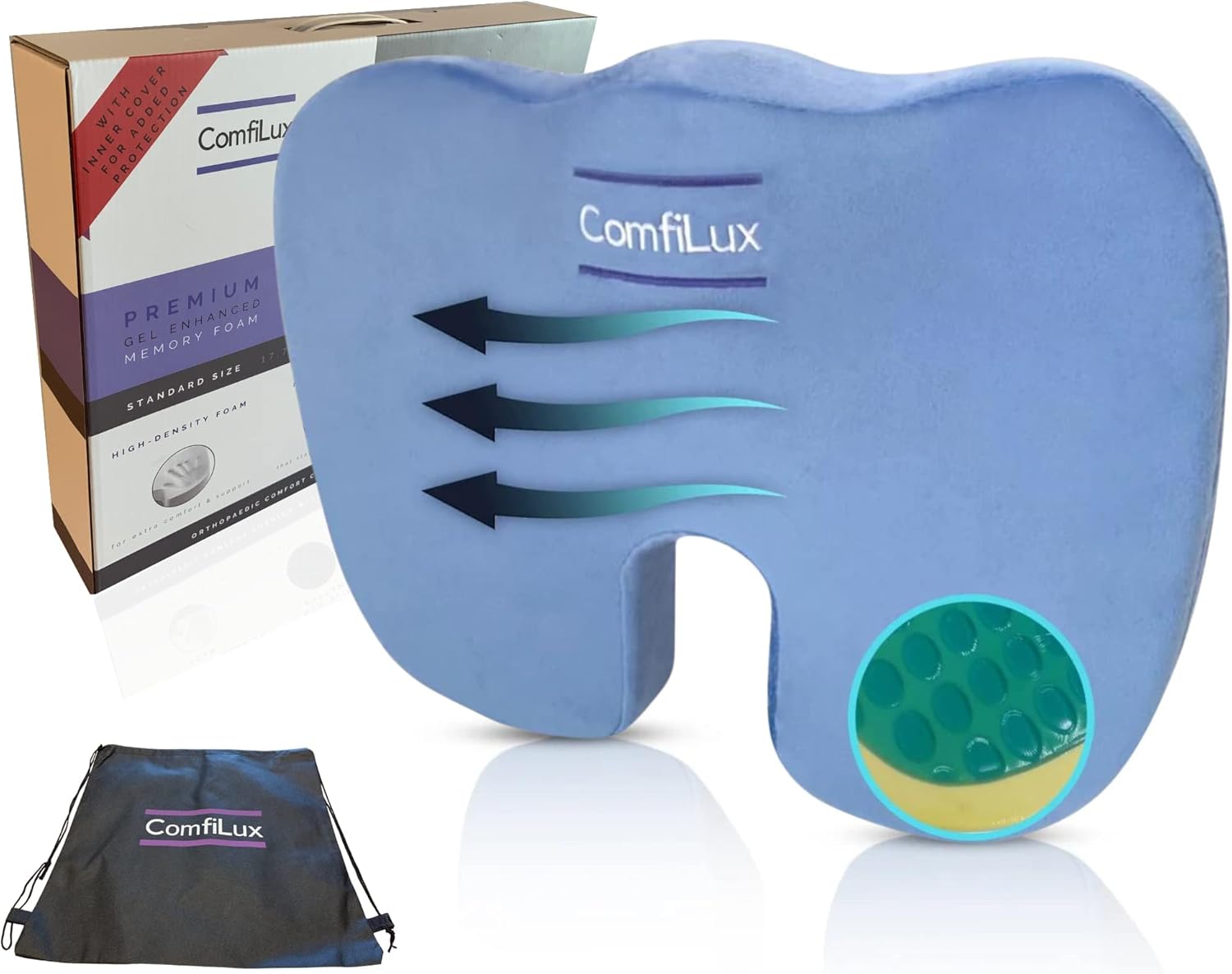 Cooling Gel Travel Seat Cushion Ergonomic Airplane Butt Pillow for