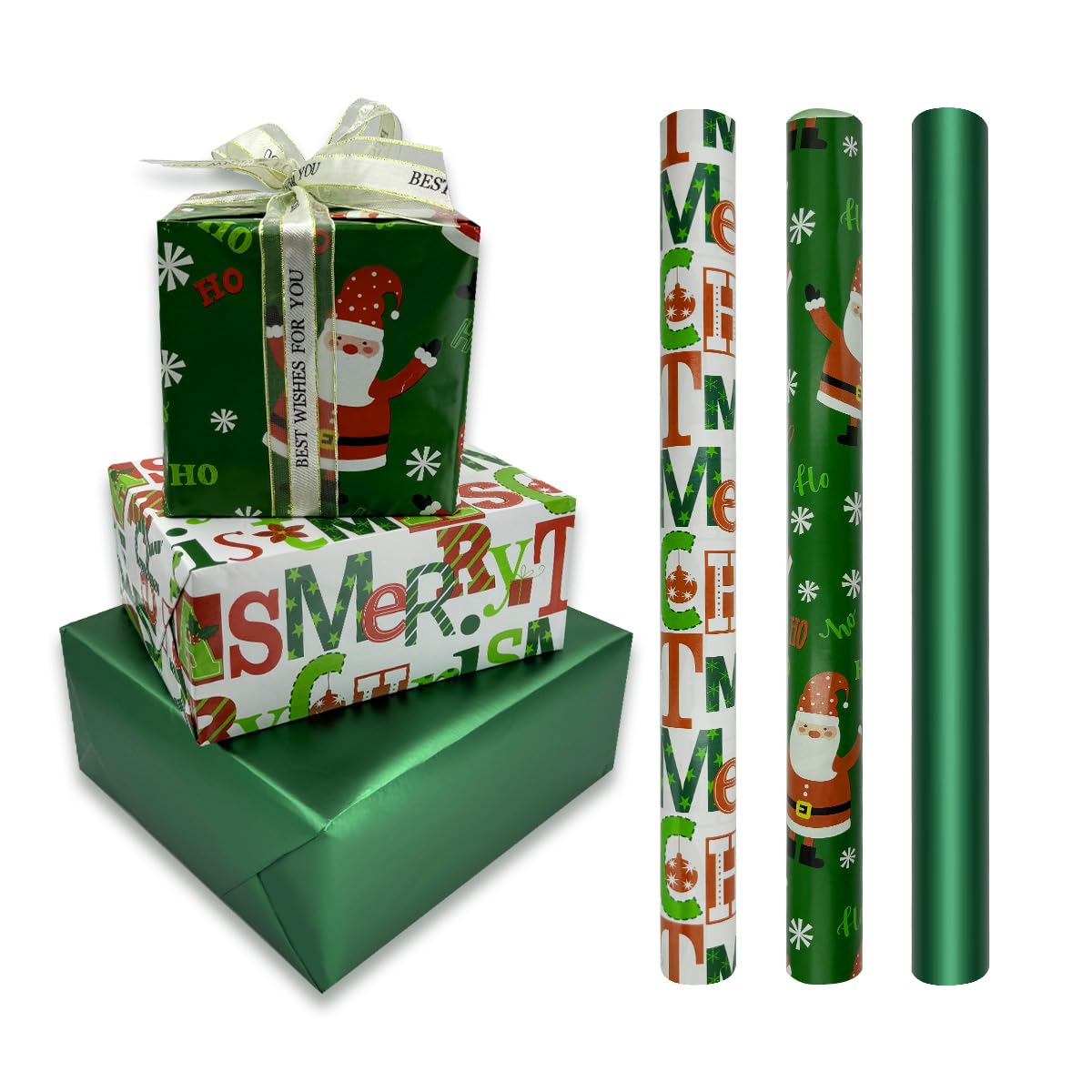 Rouleaux Papier Cadeau Noël - 3 Rouleaux 43cm X 3m - Motif Vert Traditionnel - Pour Cadeaux, Déco