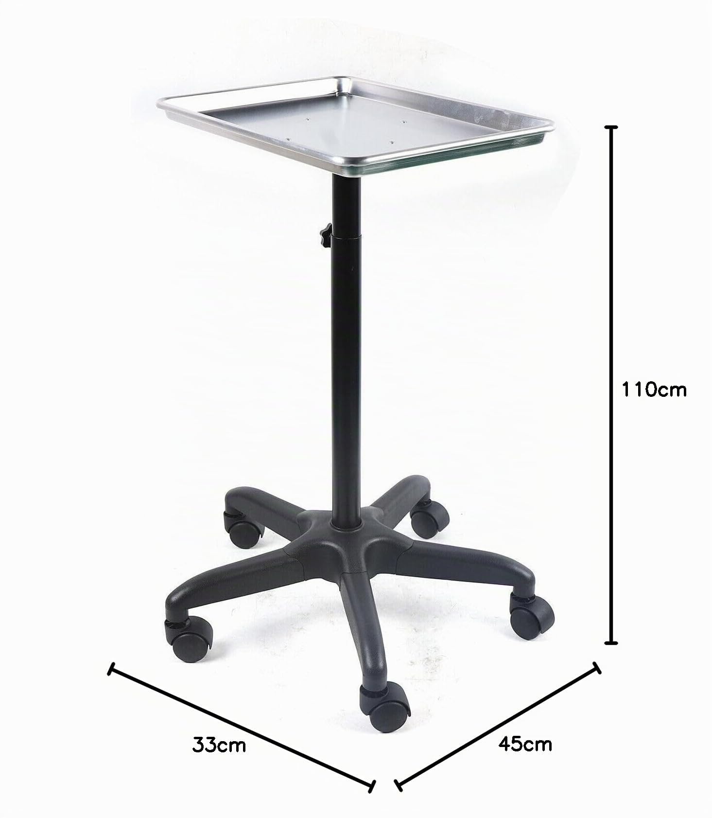 Plateau de Tatouage Chariot de Salon à Roulettes Aluminium Réglable en Hauteur Argenté