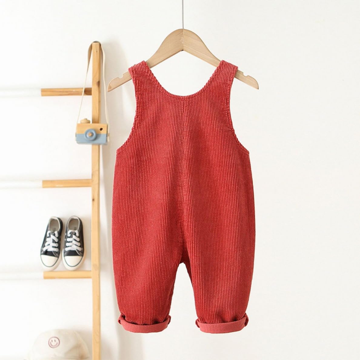 Salopette unisex in cotone per bambini in velluto a coste Salopette senza maniche solida per bambini Salopette con bottoni a righe per bambini Pantaloni con bretelle Pantaloni interi