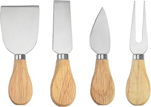 Juego de 4 cuchillos de queso con mango de madera de bambú, juego de mini cuchillos de queso de acero inoxidable para tabla de charcutería, cuchillo