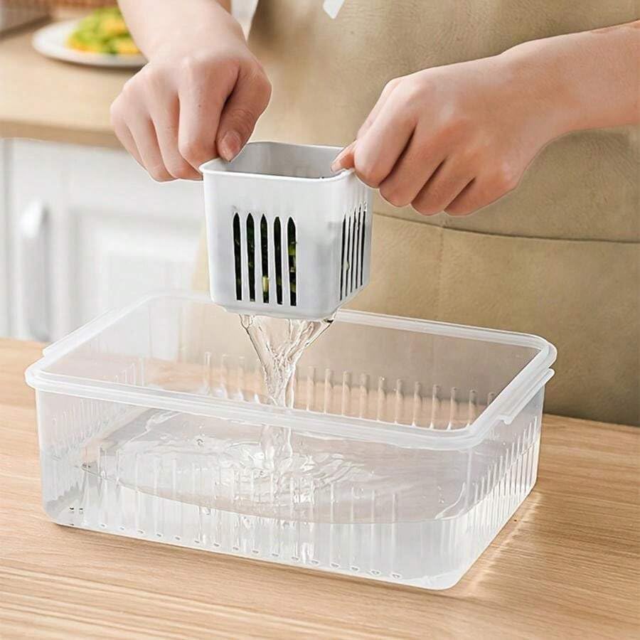 Image of 6 Compartment Refrigerator Storage Box with Lid Fridge Organizer Container for Vegetables Fruits Snacks Multi Section Food Storage Box for Chopped Veggies Kitchen Fridge Organizer Bin BPA Free